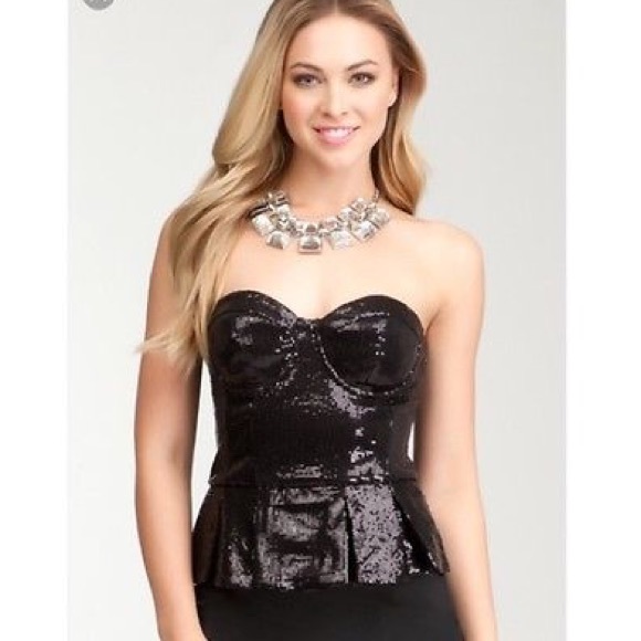 Bebe - Strapless Sequin Peplum Top - Picture 1 of 5